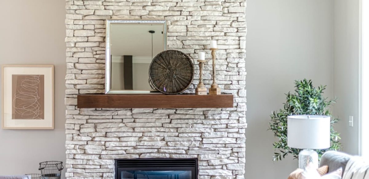 Fireplace mantel with rustic decor