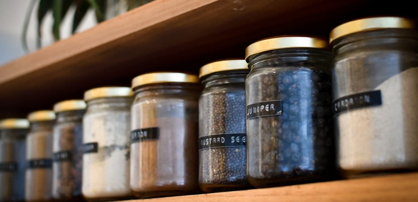 Organized and labeled spice rack.